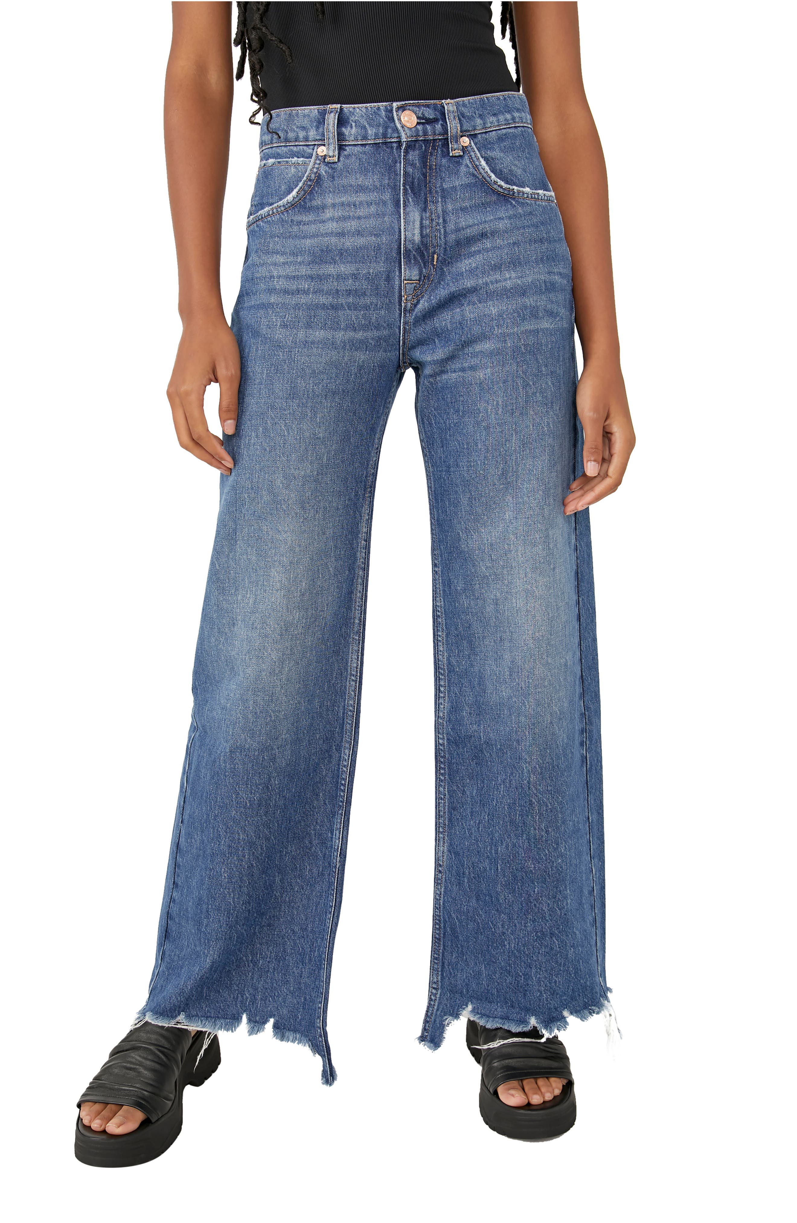 NEW Free People Womens Jeans Black Dylan Frayed Hem Crop OB819562-0010 $98